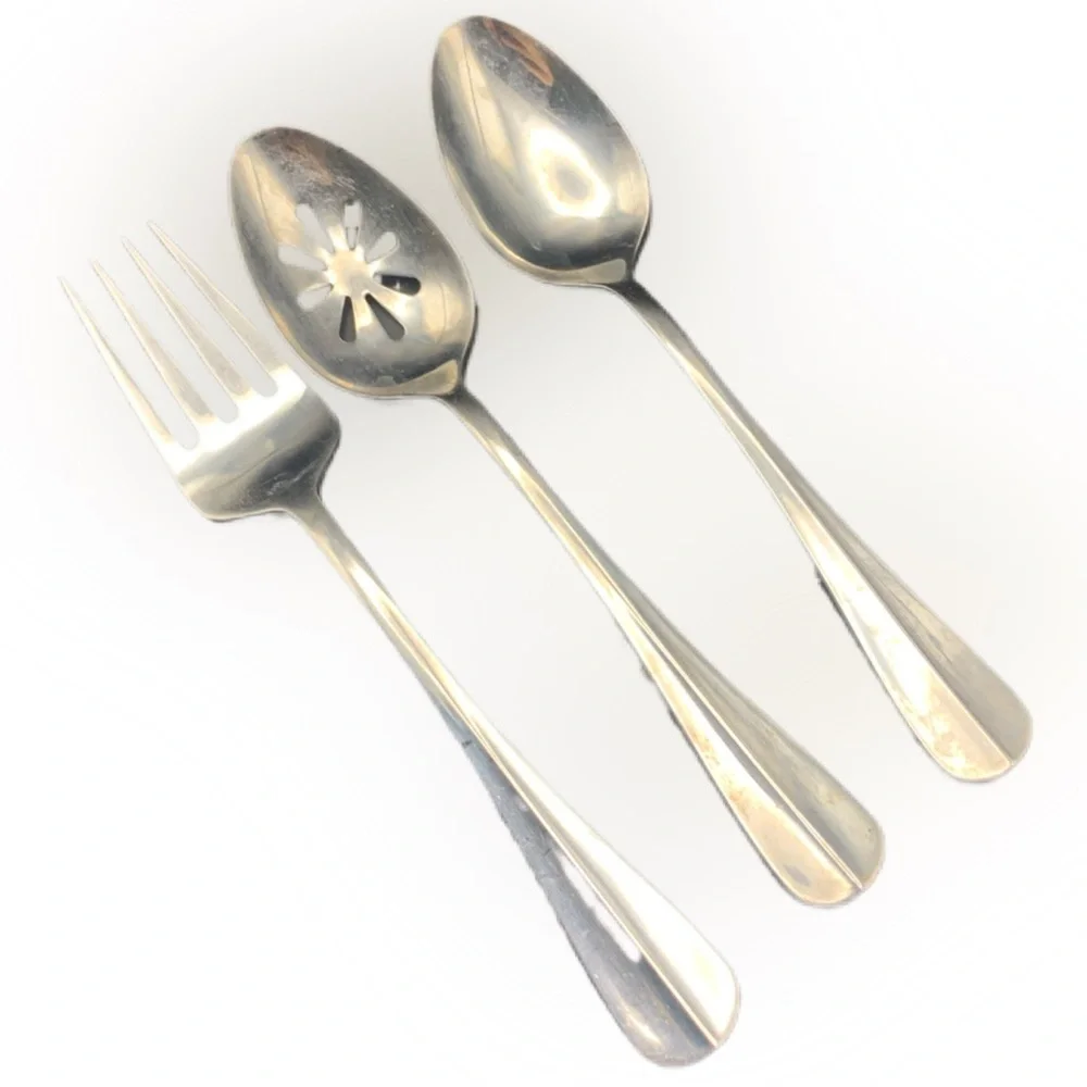 Vintage International Silver Stainless Flatware Serving Spoons & Fork Lot of 3